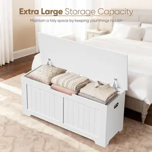 SuperDeal Storage Chest Spacious Portable MDF Frame Toys Storage Bench with Side Handles, White