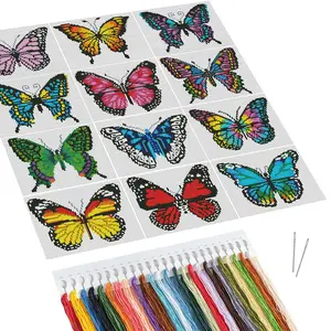 Butterfly Pattern Cross Stitch Kit, 12pcs/set DIY Cross Stitch for Adults, Cross Stitch Printed Canvas Animal Holiday Handmade Gifts, Embroidery Kit