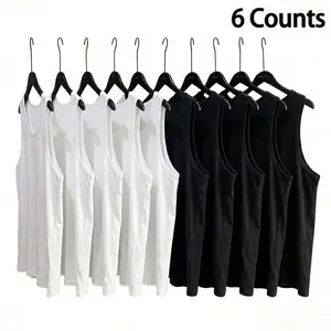 6 Pack Men Tank Top 100% Premium Cotton Blank Undershirt Black White Plain Gym Vest Sleeveless Shirt Male Female Unisex Soft Breathable Casual Summer Top Muscle Shirts Value Multipack Wholesale Bundle Loungewear Sizes