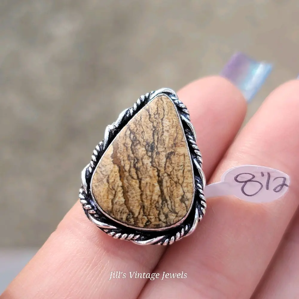 Natural Brown Jasper Stone Ring.               925 Stamped. Size 8 1/2