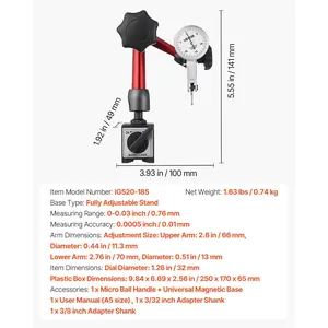 VEVOR Dial Test Indicator with Universal Magnetic Base and Storage Case, 0.0005 inch Accuracy, 0-0.03 inch Range, Micro Ball Handle for Narrow Area Measurement, Industrial Machining Inspection