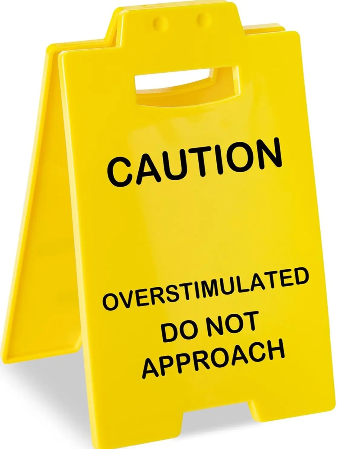 Caution Overstimulated - Desk Sign  - 6.3 x 3.9 in, Answer Desk Rate, Team Nuts, Waiting Time,  Little Reminders,  Warning - Yellow Sign with Black Text, for Office, Classroom, Home - Gift for Colleague, Boss & Employees