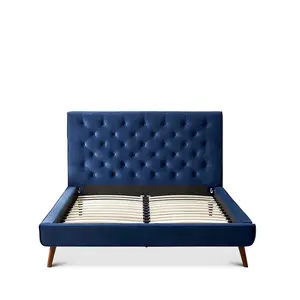 Ashley Queen Navy Blue Velvet Platform Bed
