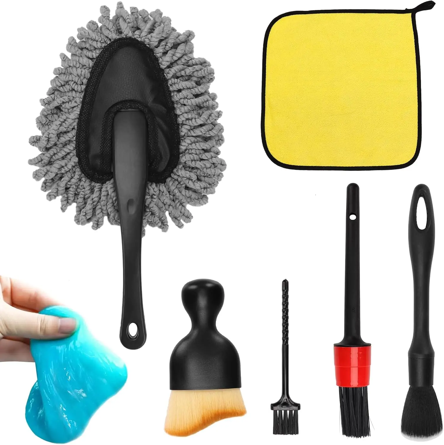 Car Interior Duster Detailing Brush Set & Cleaning Gel Kit - Soft Microfiber Towels, Dash Vent Dusting Slime Putty, Accessories for Car, Auto Truck SUV RV Vacuum Care
