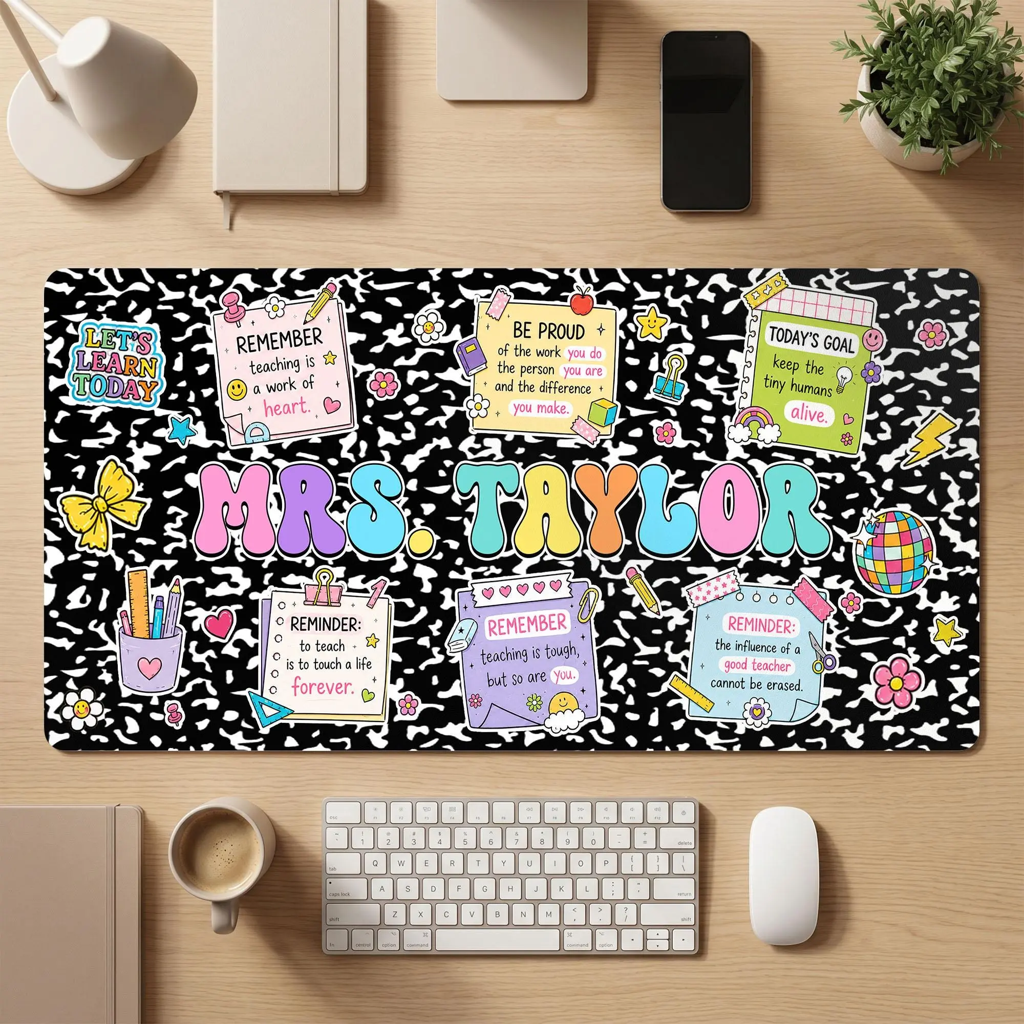 Personalized Checkered Teacher Desk Mat, Teacher Classroom Decor, Teacher Mousepad, Custom Daily Teacher Reminders Desk Mat, Teacher Gifts