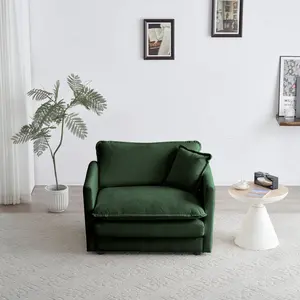 Deep Seat Sofa with Headrest Comfy Upholstered Furniture for Living Room, Green chenille