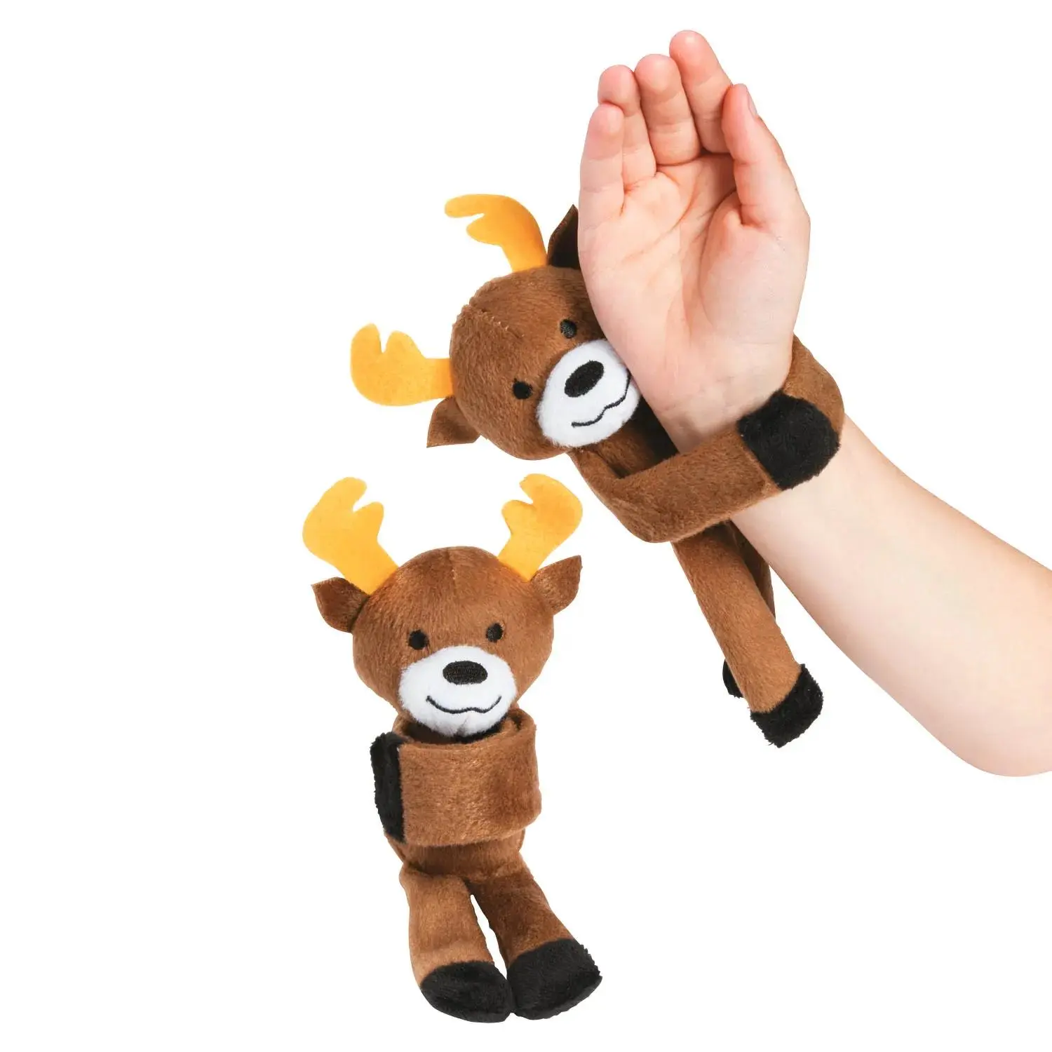 9" Hugging Stuffed Happy Reindeer Christmas Slap Bracelets - 12 Pc., Party Favors, Huggable Arms