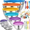 21Pcs Modern Round Stainless Steel Metal Mixing Bowls Set - Airtight Lids, Non-Slip Silicone Base, Multiple Quart Sizes, Tableware for Home Cooks' Kitchen Food Storage & Baking