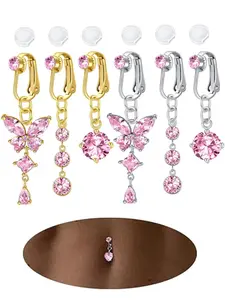 Butterfly Design Fake Belly Button Piercing, Fashionable Faux Belly Button Rings for Women & Girls, Body Jewelry for Party, Daily Clothing Decor, Cubic Zirconia Jewelry