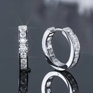 [Unisex]Moissanite Hoop Earrings Huggie Earrings VVS1 D Color Synthetic Moissanite Jewelry Perfect Birthday Mother’s Day Gift for Men Women Silver Earrings