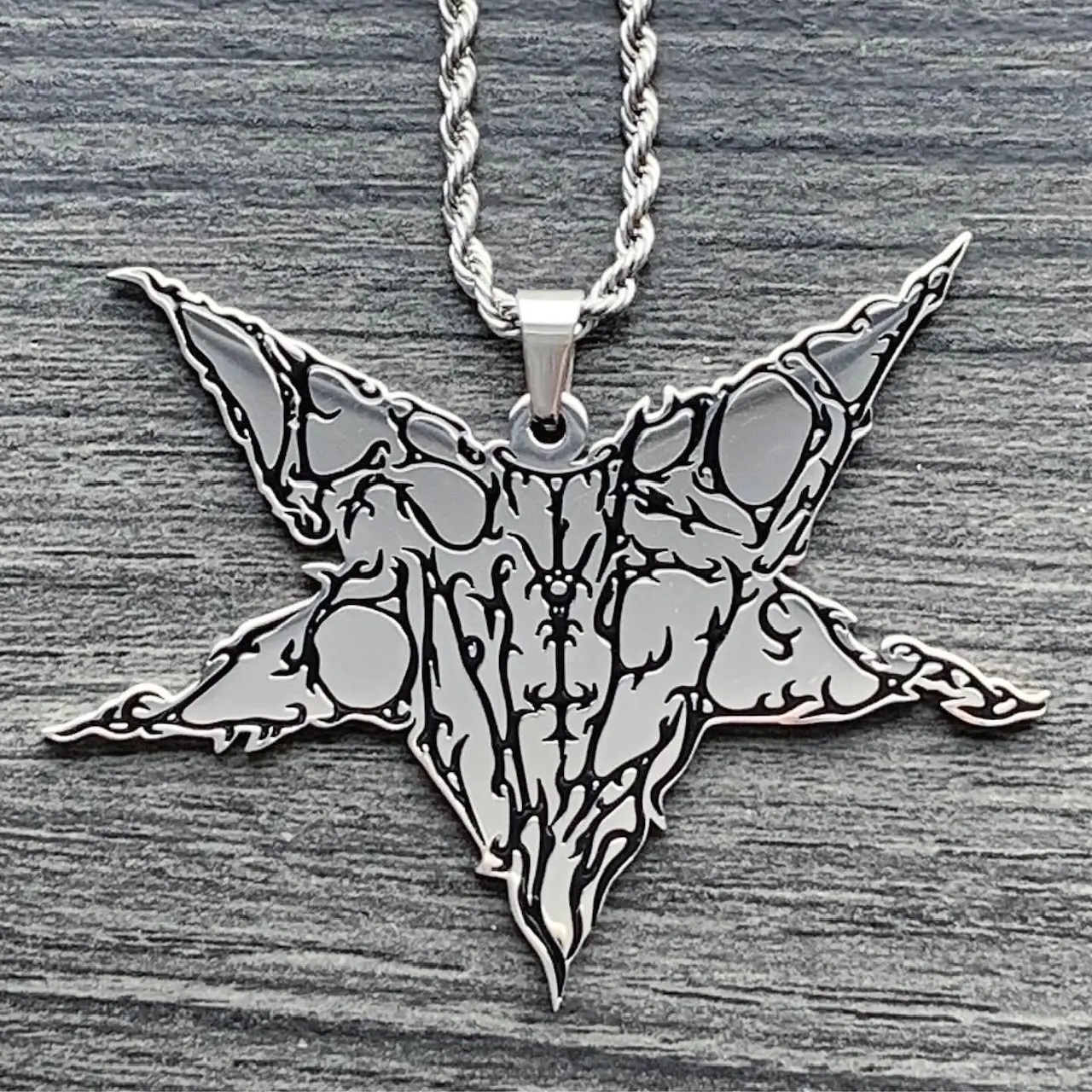 Destroy Lonely Star Necklace - 1.5" Mirror Polished Opium Pendant in Stainless Steel with Black Enamel & Hypoallergenic Chain Free Gift Included