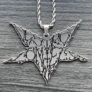 Destroy Lonely Star Necklace - 1.5" Mirror Polished Opium Pendant in Stainless Steel with Black Enamel & Hypoallergenic Chain Free Gift Included