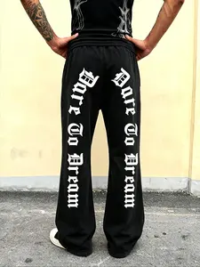 Dare of Dream Back Print Flared Trousers, Casual Street Style, Adjustable Waist, Breathable Knit Fabric, Perfect for Daily Wear