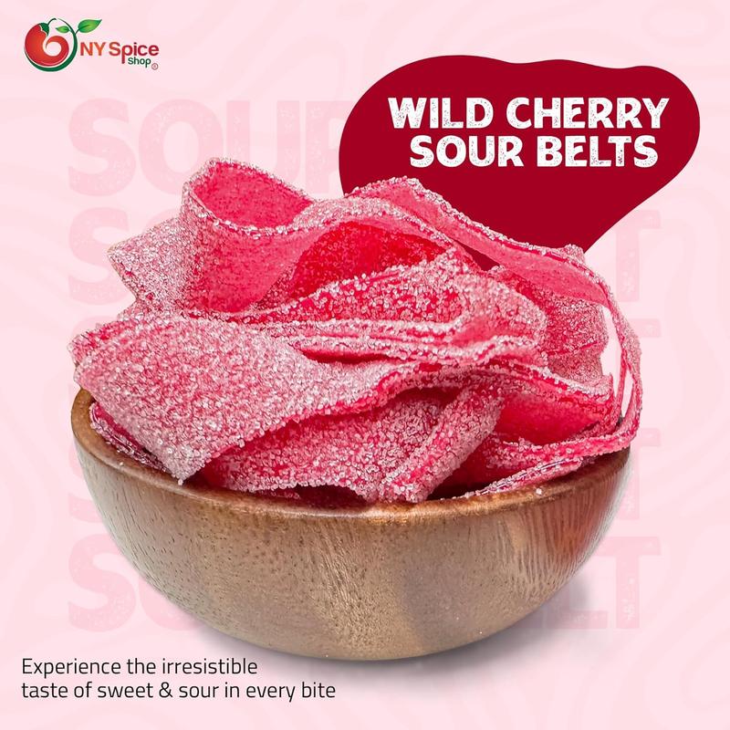 NY Spice Shop Wild Cherry Sour Belts - Tart Gummies, Chewy Rainbow Candy Ribbons, Sour Fruit Strips, and Sour Rope Treats - Sour Belts Pack Snack Sugar
