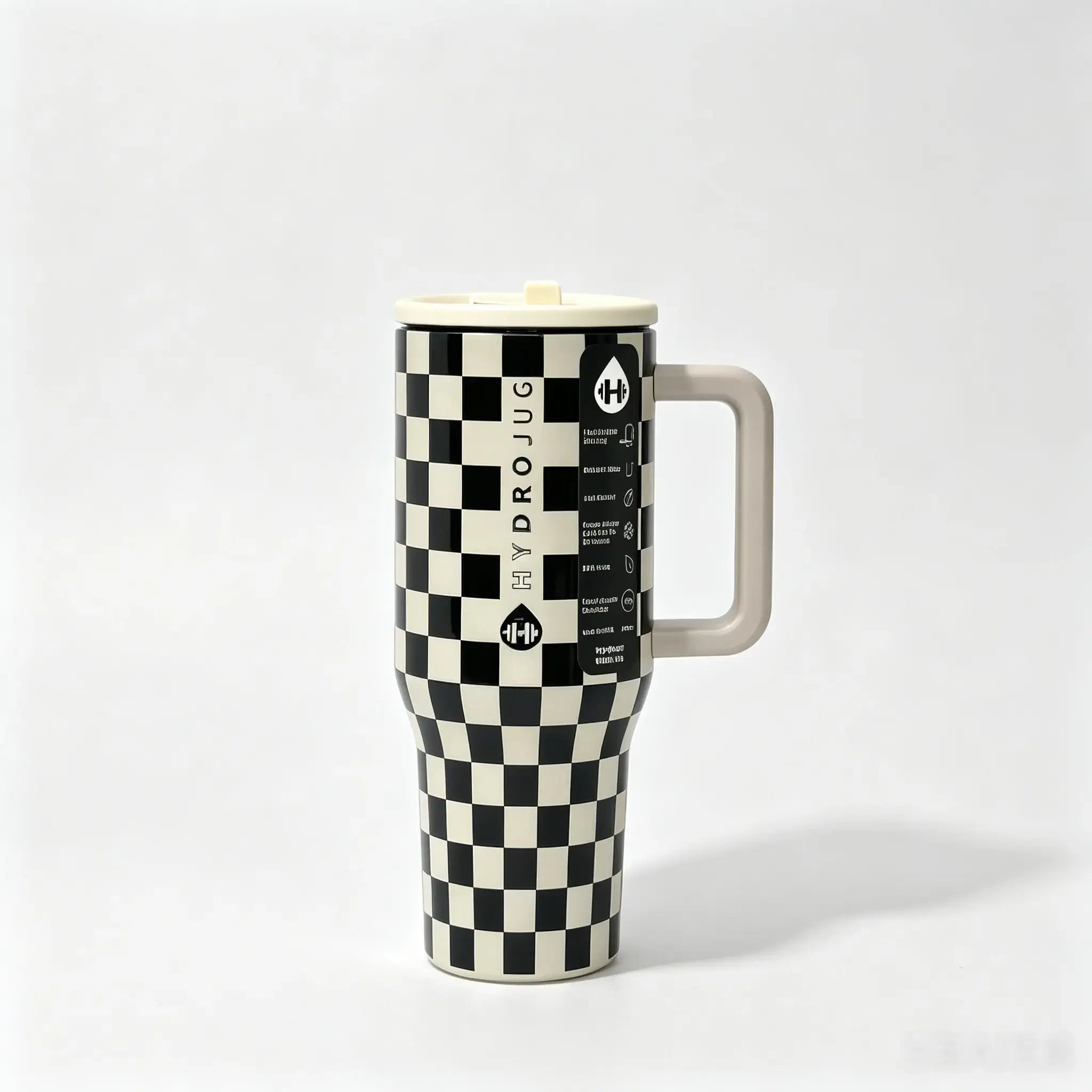 HydroJugs 40oz Retro Black and White Checkered Stainless Steel Vacuum Insulated Mug - Leak-proof, Explosion-proof, Heat-resistant, Scalding-proof, Portable with Straw, Keeps Coffee Hot for 24 Hours (Kitchen Utensils & Drinkware)