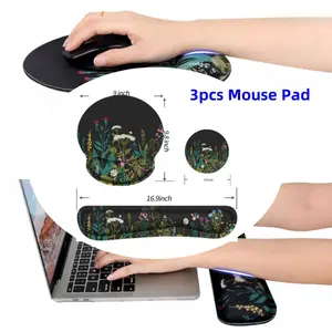 3pcs Mouse Pad with Wrist Rest and Keyboard , Memory Foam for Computer , Easy Typing, Pain Relief, Support for Gaming,Office, Laptop, Black Flower summervibes