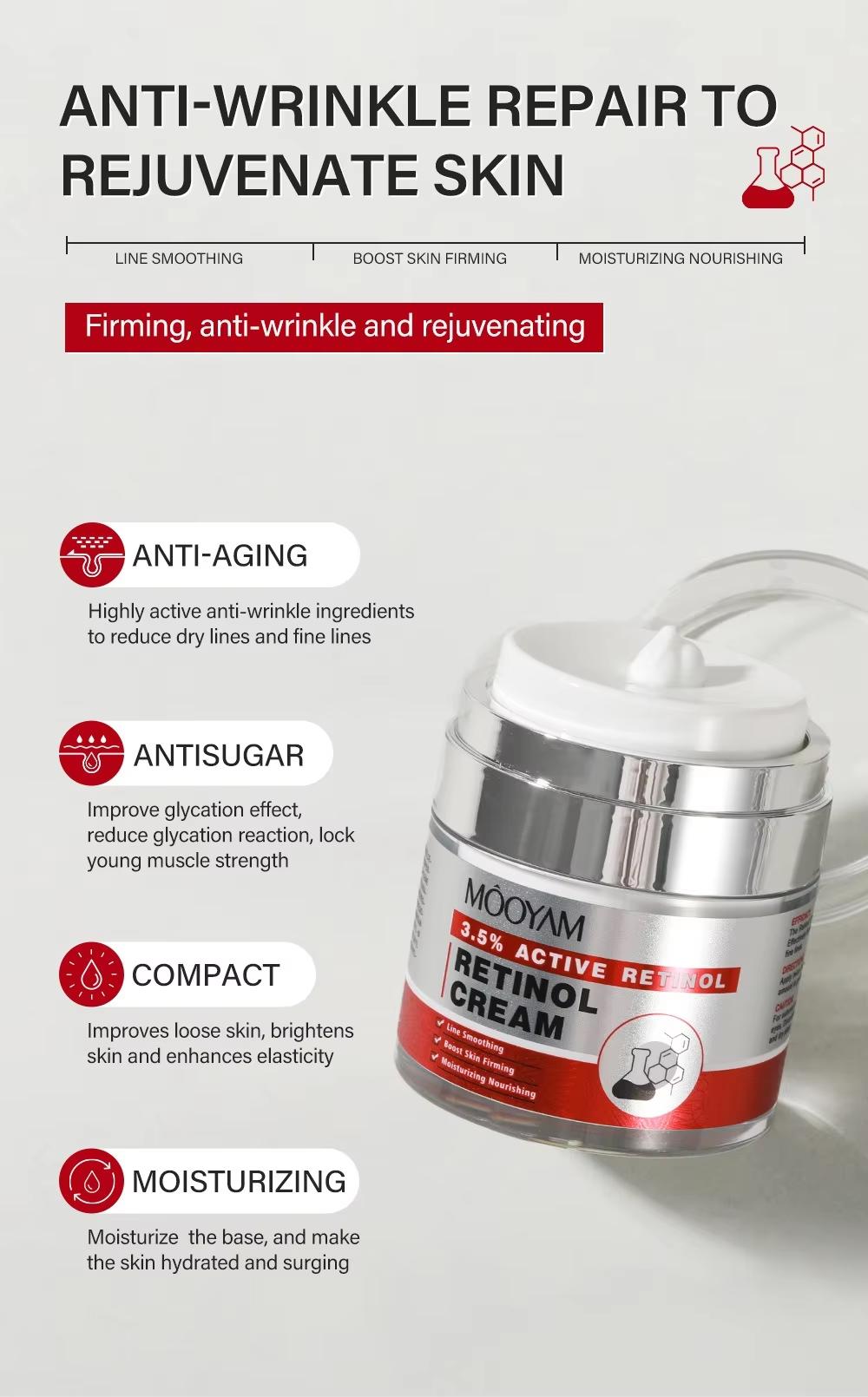 MOOYAM Retinol Cream — Hydrating & Anti-Wrinkle Facial Moisturizer | Enhances Skin Firmness | Improves Skin Texture | Long-Lasting Hydration | Suitable for All Skin Types