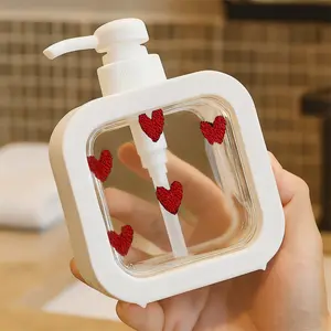 Five Red Heart Shaped Textured  Moisturizing Hand Soap Pump Bottle, Decorative Bathroom & Kitchen Soap Dispenser, Scattered Heart Design for Handwashing, Durable Fabric-Like Hand Soap Dispenser with Pump, Perfect for Home Decor & Everyday Use