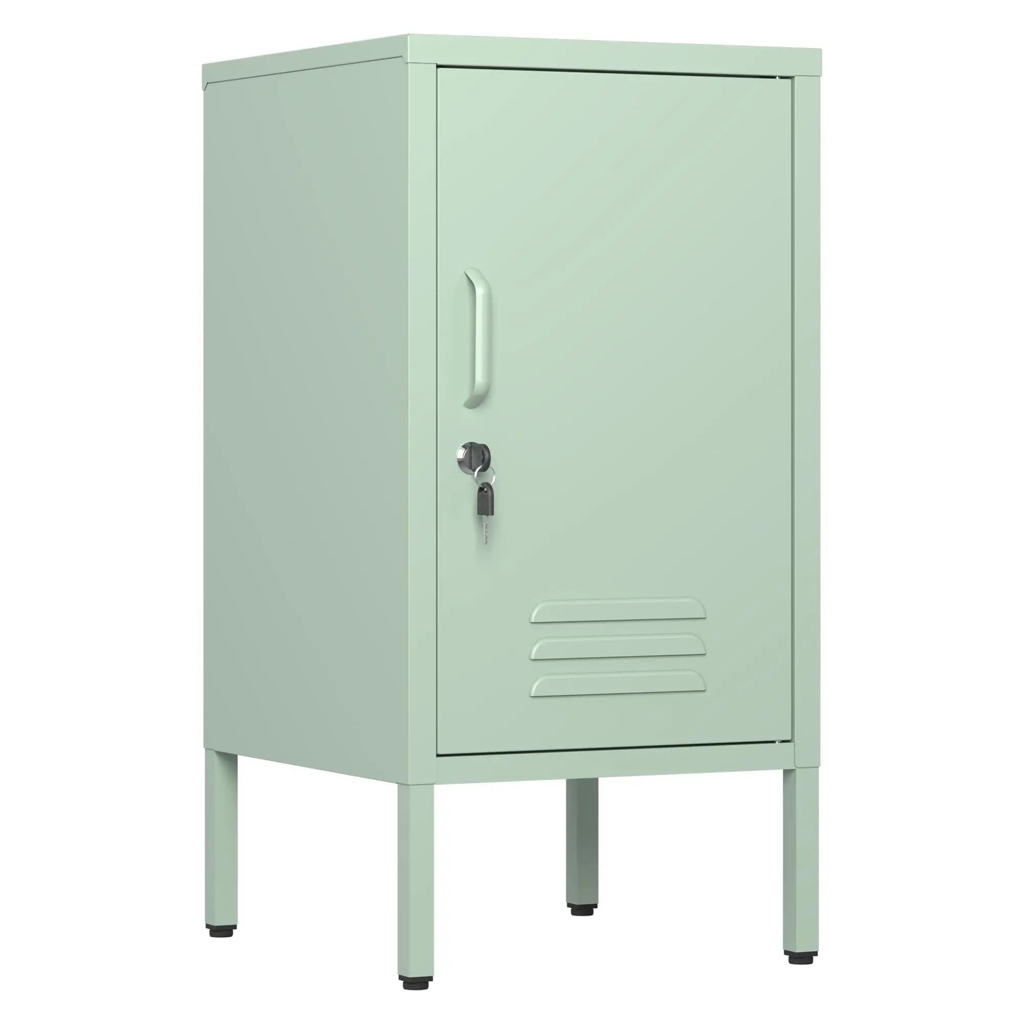 Durable Green 27.55"H x 13.78"W x 14.96"D Metal Locker End Table, Modern Minimalist Side Table with 2 Adjustable Shelves - Anti-Tilt Design, Multi-Storage Cabinet, Quick Setup, Assembly Required, Privacy & Security for Living Room, Bedroom, Stable, Powder