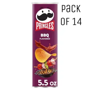 Pringles BBQ Potato Crisps Chips 5.5oz Can Pack of 14 On-The-Go Snacks for Game Time & Family Movie Nights Kosher Dairy Snacks