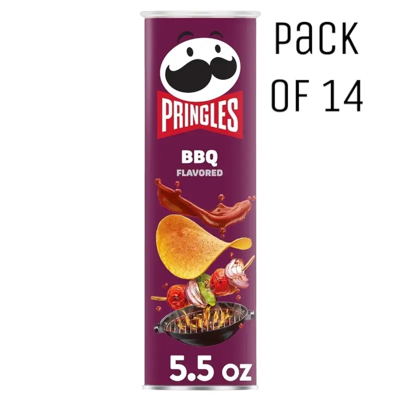 Pringles BBQ Potato Crisps Chips 5.5oz Can Pack of 14 On-The-Go Snacks for Game Time & Family Movie Nights Kosher Dairy Snacks