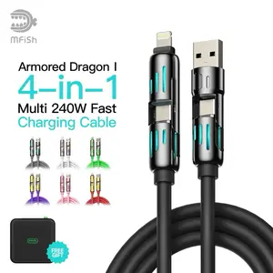 MFish Armored Dragon I 4-in-1 Multi 240W Fast Charging Cable with USB A Type C Lightning for iPhone17&Samsung Laptops  Charger
