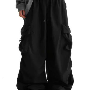 Men's loose straight leg pants with double 3D pockets and drawstring elastic waistband, suitable for casual wear in all seasons - Men's clothing