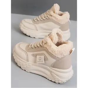 Women's Fashionable Thermal Lined Wedge Boots, Casual Comfortable Round Toe Lace Up Platform Boots for Fall & Winter, Female All-match Trend Shoes for Daily Wear