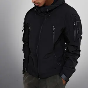 Men's Solid Color Hooded Jacket Outdoor Softshell Fabric Wear-resistant Durable Fashion Trendy Style Suitable For Daily Commuting And Outdoor Wear