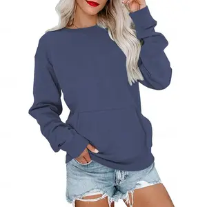 Women's Crewneck Hoodless Sweatshirt With Kangaroo Pocket  Fleece Longsleeve Oversized Casual Style Shirt  Lightweight Pullover