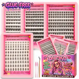 DYCKO 440Pcs DIY Lash Extension Kit - Self-Adhesive Glue-Free Cluster Lashes, 4 Mixed Styles: Manga Spiky/Fairy Wispy/Wild Volume/Fishtail, 3s Apply Press-on Lashes with Tweezer & Brush