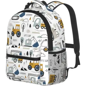 SQ-CPB013 Toddler Backpack for Boys Age 3-8 Kids Construction Truck Excavator Bookbag for Kindergarten Preschool Water Resistance Cute Mini Small Simple Travel Daypack