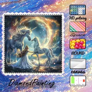 5D-DIY, premium velvet canvas, diamond art, diamond painting kit, dreamy fairy tale, unicorn, starry romance, AB diamonds, fairy dust diamonds, crystal diamonds, perfect home decor, handmade diamond art painting kit, special craft diamond art kit.