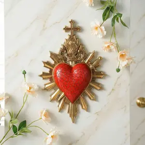 Resin Heart Flame Arrow Decorative Hanging Piece, European Style Wall Decoration, Handmade Craft for Home Hotel Religious Photography Props