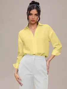 Fashionable Women's Collared Bodycon Long Sleeve Shirt, Slim Fit Solid Color Top, Stylish Design for Casual Everyday Wear, Trendy Ladies' Clothing
