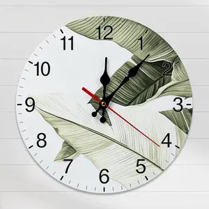 10 Inch Tropical Banana Leaf Wall Clock, Silent Non-Ticking Minimalist Green Plant Decorative Clock, Boho Botanical Wall Art for Living Room, Bedroom & Kitchen