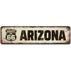 Arizona US Route 66 Metal Tin Signs, Nostalgic Vintage Metal Wall Décor, 4 x 16 Inch