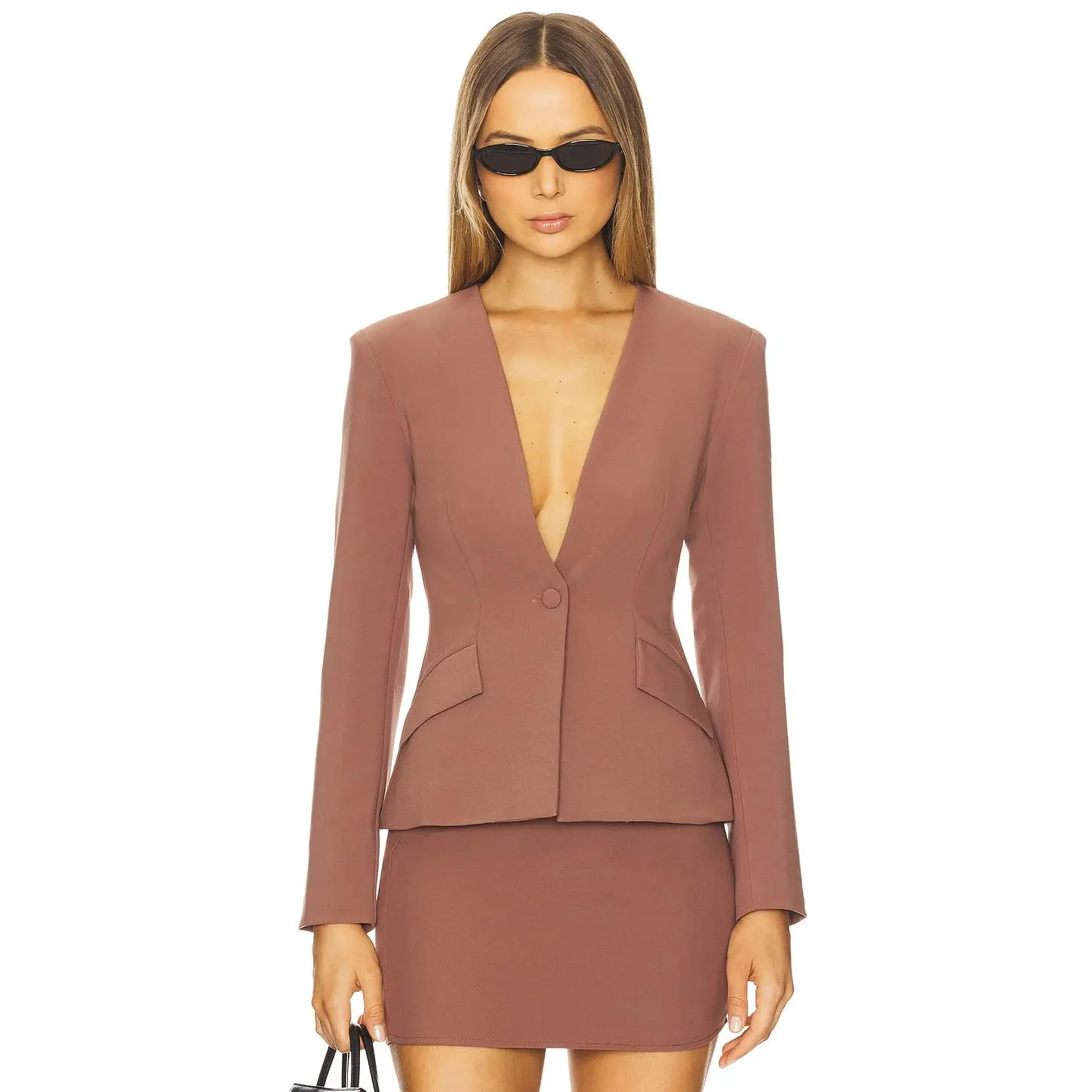 ALL THE WAYS Elizabeth Deep V Blazer in Brown