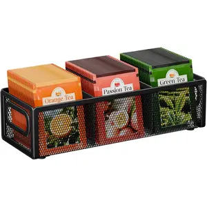 Mesh Tea Bag Organizer with Handle, Tea Station Organizer for Countertop Pantry Kitchen Cabinet - Black