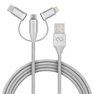 Hybrid 3-in-1 USB to Micro USB + USB-C + MFi Lightning Braided Cable | 6ft | Gray