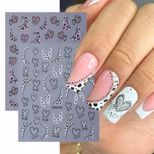 2pcs Love Heart Leopard Print Nail Art Stickers, 3D French Leopard Heart Design, Classic Elegant DIY Self-Adhesive Nail Decals, Nail Art Decoration for Women and Girls, Heart Leopard Pattern
