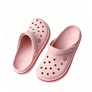 Soft Pink Two Tone Trim Clogs for Women, Classic Perforated Slip On Garden Sandals, Adjustable Heel Strap Lightweight Water Shoes, Non Slip Casual Beach Walking Clogs, Trendy Summer Indoor Outdoor Daily Footwear