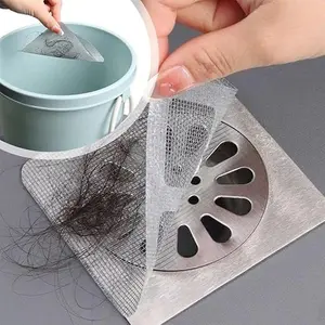 Disposable Shower Drain Cover Hair Catcher 12 Counts Strong Adhesive for Tight Fit on Drains Suitable for Bathroom Kitchen and Sink Drains 4in x 4in Mesh Filter