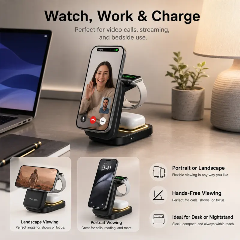 Foldable Magnetic 3-in-1 Wireless Charger Holder