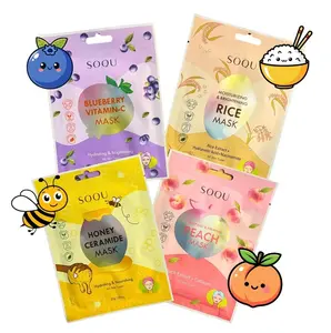 SOQU Additive Glow Masks- Variety pack of 12 Individual masks (Peach, Rice, Blueberry, Honey)