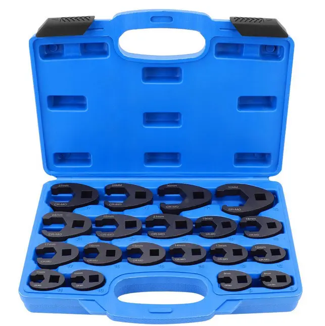 19PCS Crowfoot Wrench Set, 3/8-Inch and 1/2-Inch Drive Crowfoot Flare Nut Wrench Set with Storage Case, High-Carbon Steel Metric 8-32mm 6 Point Crows Feet Wrenches for Removing Nuts from Hard-to-Reach Areas