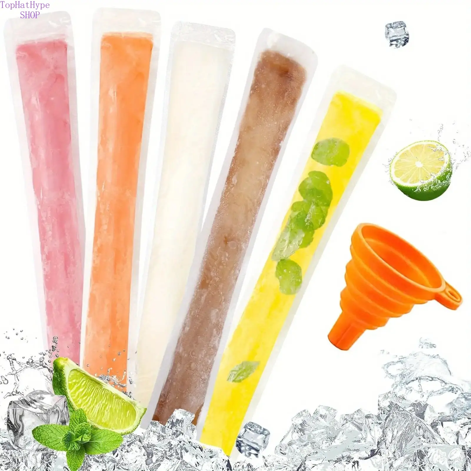 100 Pack Food-Safe Plastic Reusable Ice Pop Pouches - Freezer Ready - Ideal for Yogurt, Fruits - Suitable for Outdoor Fun, Travel, All Seasons, Thanksgiving, Hanukkah, Single Serve, Freezer Safe, Halloween
