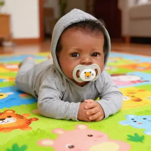 Lanny 20 Inch Rooted Curly Hair Reborn Baby Doll Soft Realistic Dark Brown Skin Cloth Body Vinyl Limbs Brown Open Eyes Birthday Toys for Kids with Outfits & Pacifier