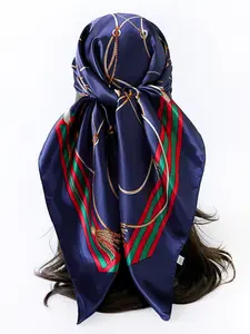 Women's Classic Vintage Print Scarf, New Versatile Chain Design 90x90cm, Elegant Silk Shawl Wrap Headscarf, Perfect Accessory for All Occasions