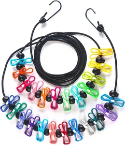 Camping Clothesline Portable 12 Clothespins, Camping Accessories Travel Clothesline for Outdoor Indoor, Retractable Clothes Line Elastic Clothesline for Camper Hotel Room